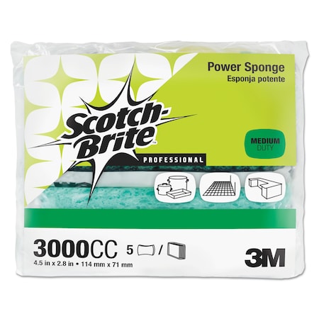 Scotch-Brite Professional Power Sponge, Teal, 2 4/5 x 4 1/2, PK5 3000CC